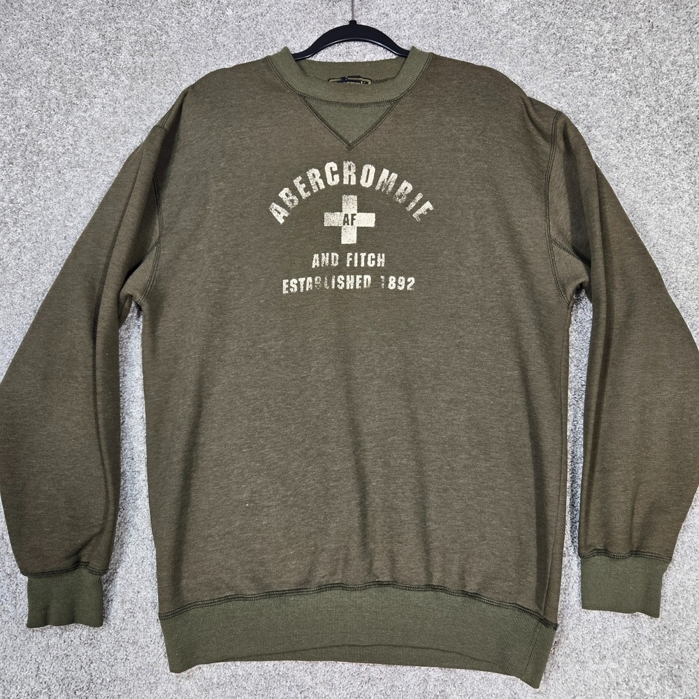 Abercrombie & Fitch Sweatshirt Mens Large olive Green graphic Pullover Y2K
